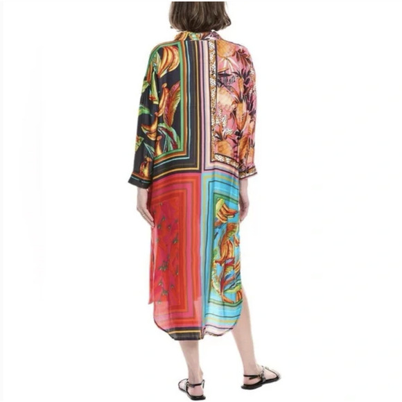 FARM RIO Scarf Mix Shirt Dress Multicolor Fruit Print 3/4 Sleeve Hippie - Picture 4 of 15